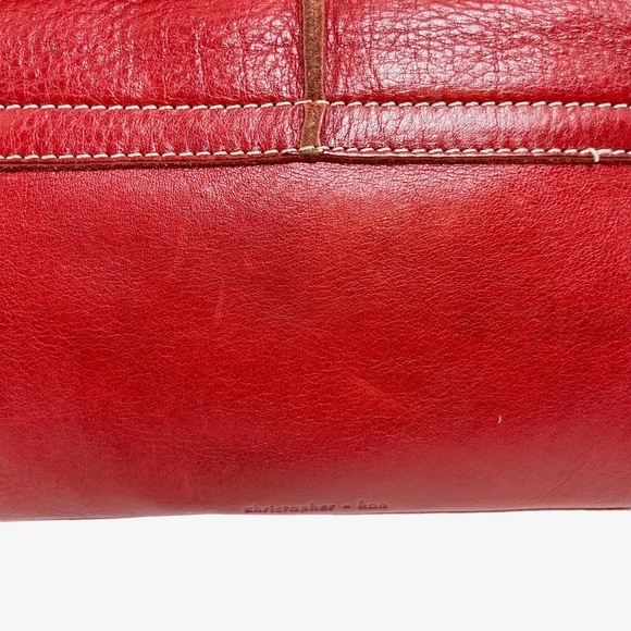 CHRISTOPHER KON Red Wide Strap Shoulder Bag Flap Pocket Purse Genuine Leather - Picture 11 of 16